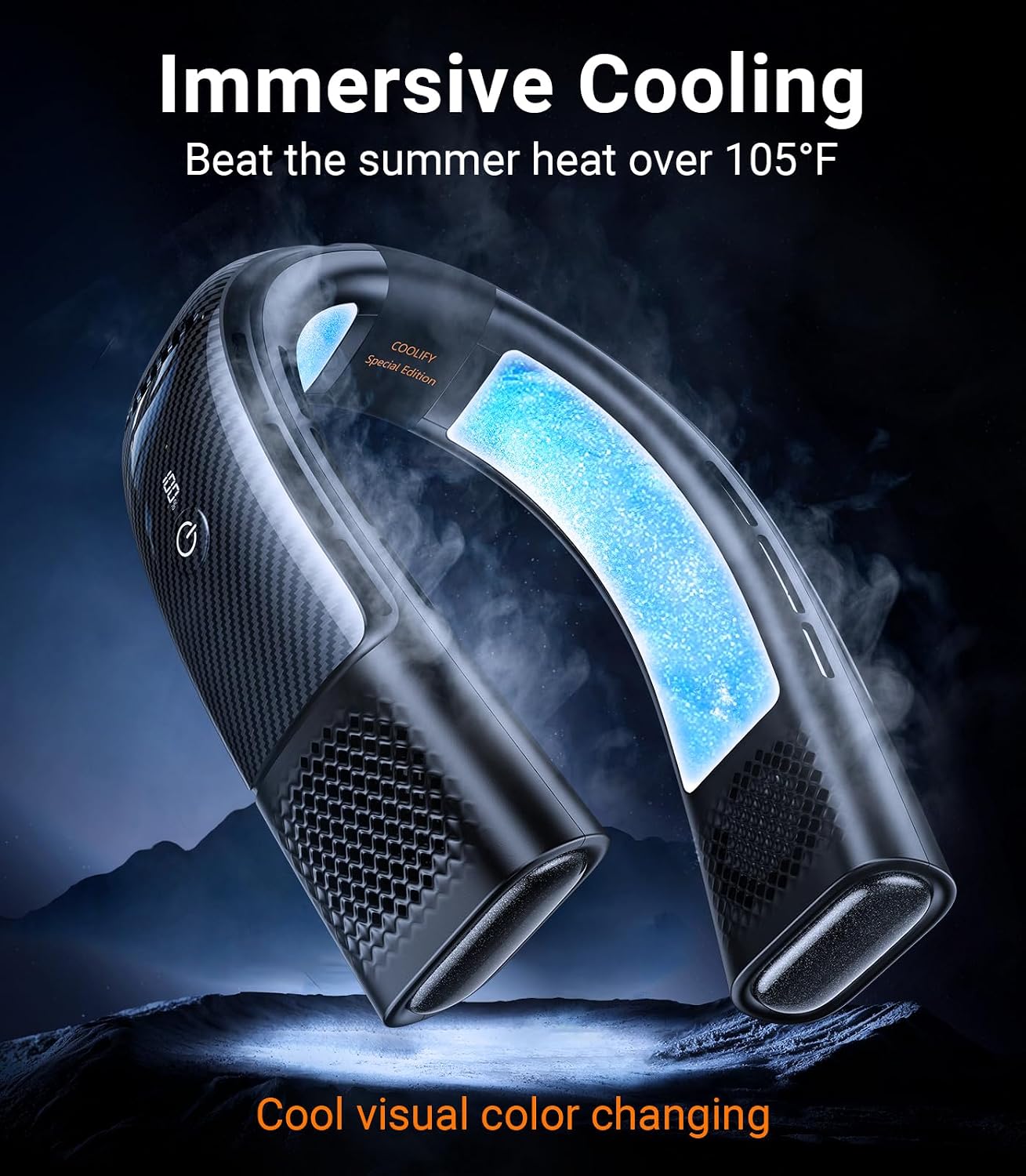 TORRAS COOLiFY SE Neck Fans that Blow Cold Air [Limited Version], Neck Air Conditioner with Long Battery, Orange-blue-Change Neck Fan, Smart App Control Neck Fan Rechargeable, Black