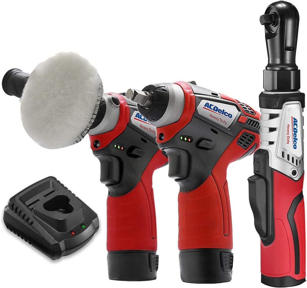 ACDelco G12 Series 3-Tool Combo, 3/8' Brushless Ratchet Wrench & 2-speed Polisher & 3/8' Impact Wrench, 2-battery, ARW1208-K13