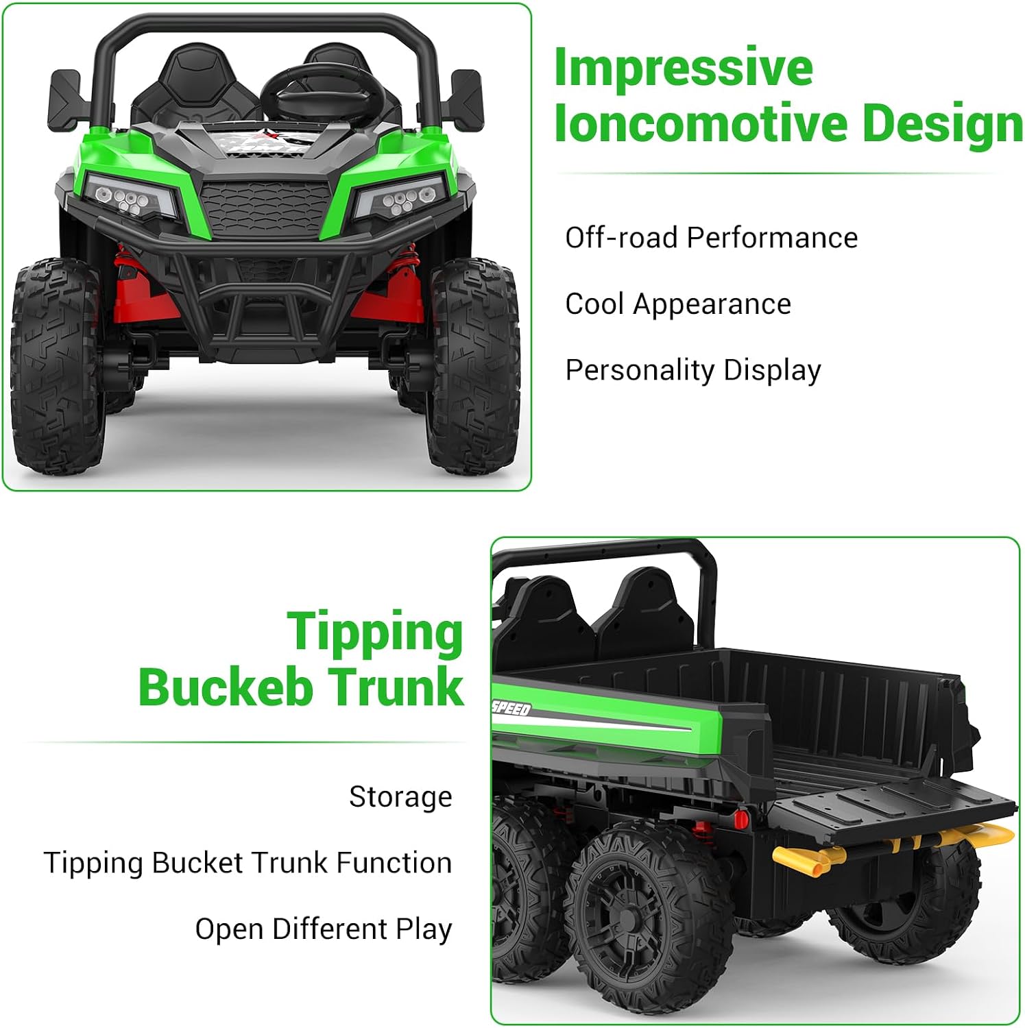 GarveeLife 24V 2 Seater Ride on Dump Truck with Remote Control for Big Kids, 4WD 6 Wheels Ride on Car w/Music Player & LED Lights, Ride Toy Gift for Kid