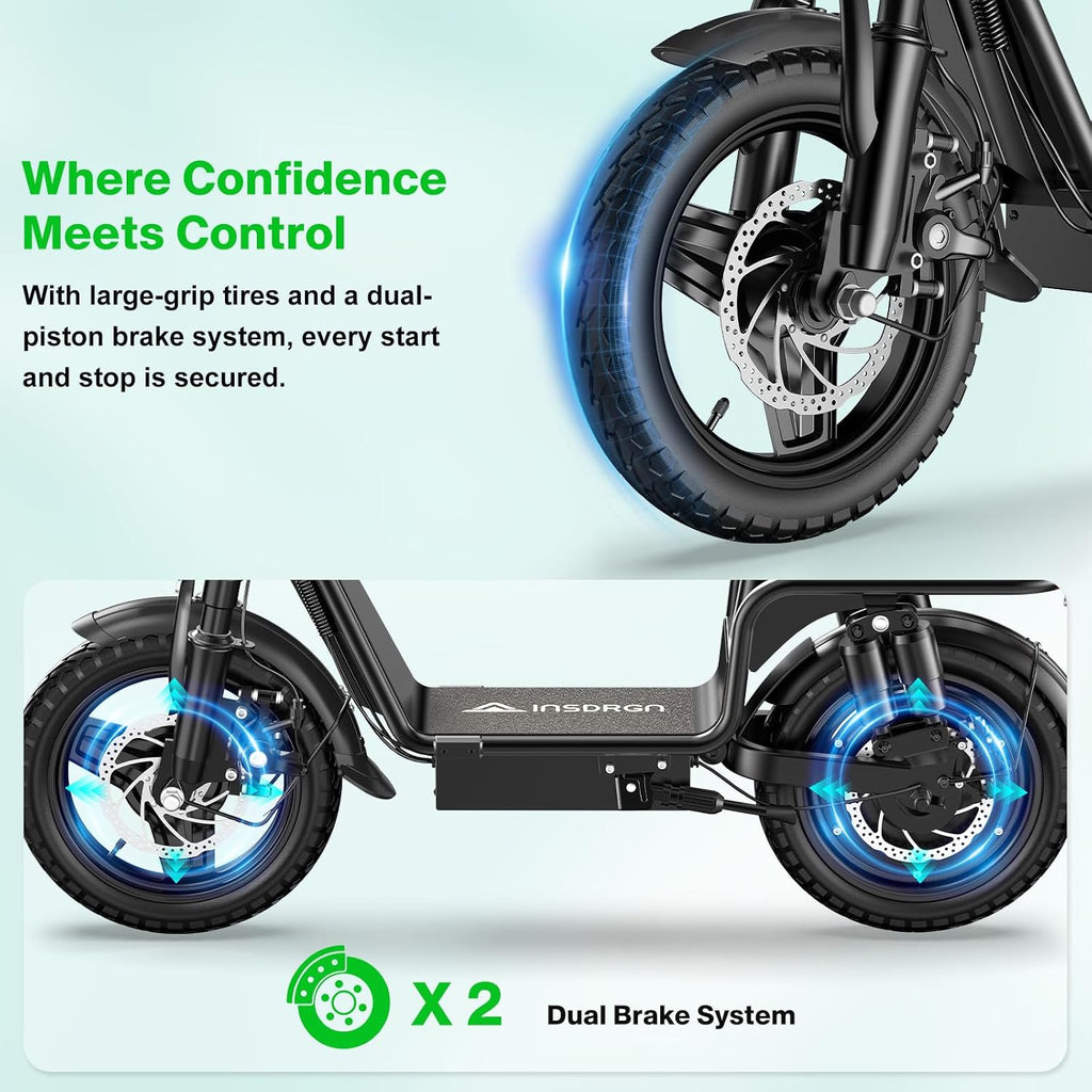Electric Scooter Adults, 1300W Peak Motor, Electric Scooter with Seat, 48V 13Ah Battery, 14' Tires, 35 Miles Range, 20 MPH, 330 LBS Load, Dual Braking,UL 2272