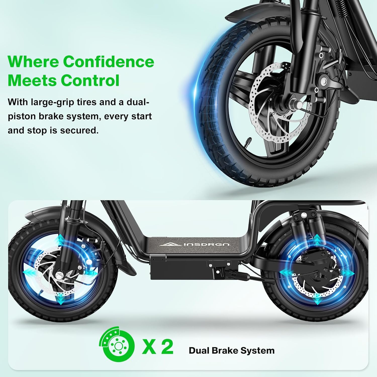 Electric Scooter Adults, 1300W Peak Motor, Electric Scooter with Seat, 48V 13Ah Battery, 14' Tires, 35 Miles Range, 20 MPH, 330 LBS Load, Dual Braking,UL 2272