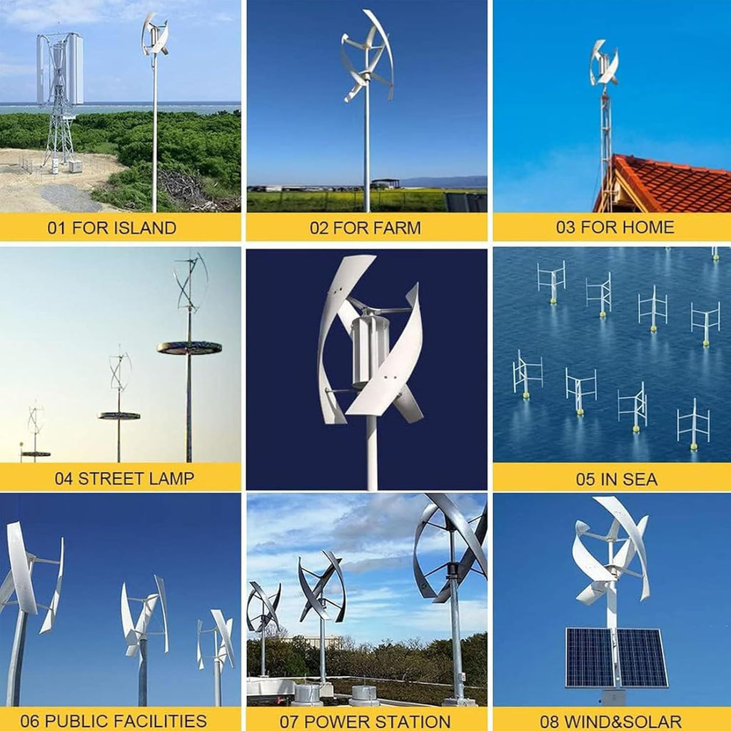3000W Vertical Wind Turbine Generator with 12V/24V/48V Controller Kit, 3 Blades Low Noise Design for Farm, Garden, Marine, RV, Home Use - Efficient Windmill Power Solution