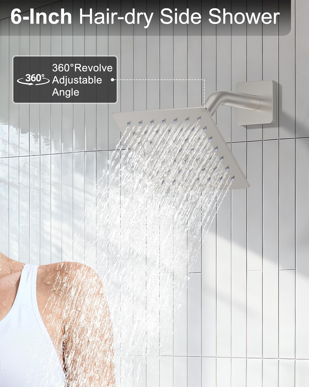 KOJOX Brushed Nickel Dual Shower Head System – 11' Ceiling Rainfall + 6' Wall Mount Heads, 6-Mode Handheld Spray, Push-Button Diverter Faucet Set