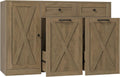 HOSTACK 12.5 Gallon Kitchen Trash Cabinet, 47' Double Trash Can Cabinet, Large Pull Out Can Storage Drawers, Wood Farmhouse Hidden Garbage Storage Buffet for Kitchen, Dining Room, Rustic Brown