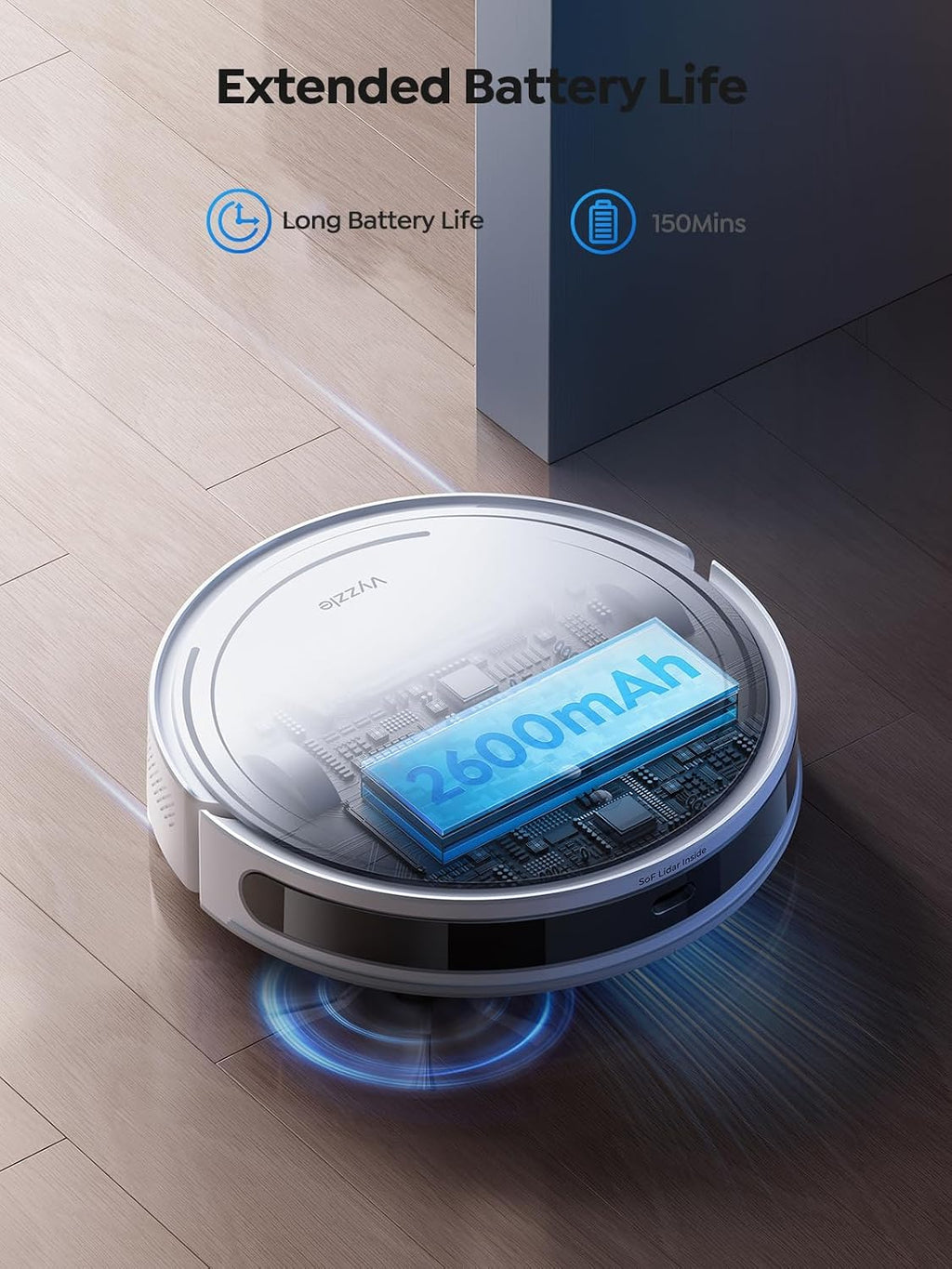 Vyzzle Robot Vacuum and Mop, Smart Navigation Robot Vacuum with 5000Pa Suction, Ultra Slim Robot Vacuum Cleaner, 150Mins Max, App/Alexa Control for Pet Hair, Hard Floor, Carpet, Customized Cleaning
