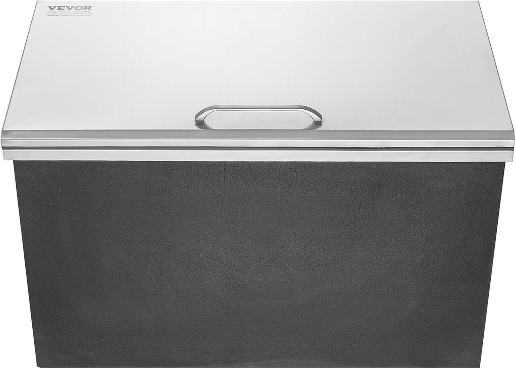 VEVOR Drop in Ice Chest, 24' L x 20' W x 15' H Stainless Steel Ice Cooler, Commercial Ice Bin with Hinged Cover, 40 qt Outdoor Kitchen Ice Bar, Drain-Pipe and Drain Plug Included, for Cold Wine Beer
