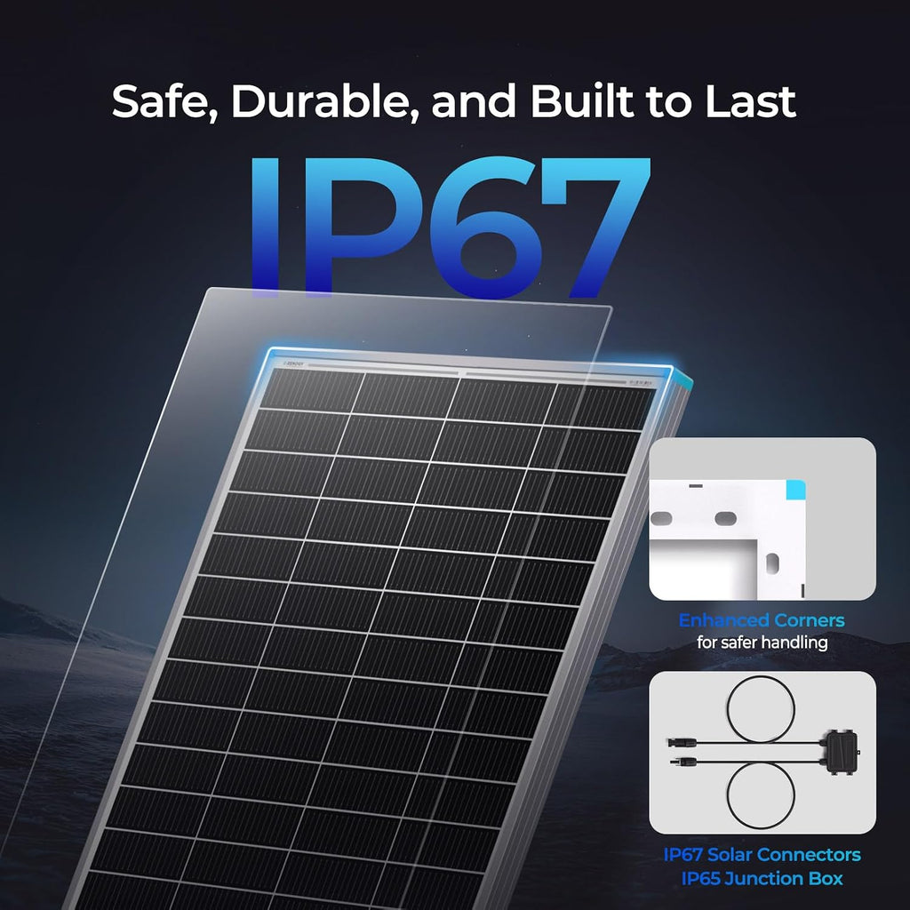Renogy 16BB N-Type 175 Watt Solar Panel, 12V 175W Solar Panel 25% High-Efficiency, PV Module Power Charger for RV Marine Cabin Roof Home Farm Battery and Other Off-Grid Applications