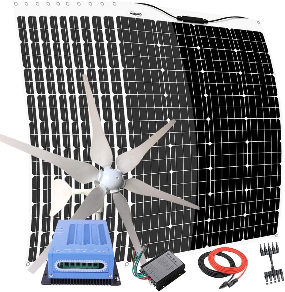 1600W Wind Solar Hybrid System with 10pcs 120W Solar Panel and 400W Wind Turbine Generator & 60A MPPT Charge Controller,12V 24V Battery Charger for Cabin