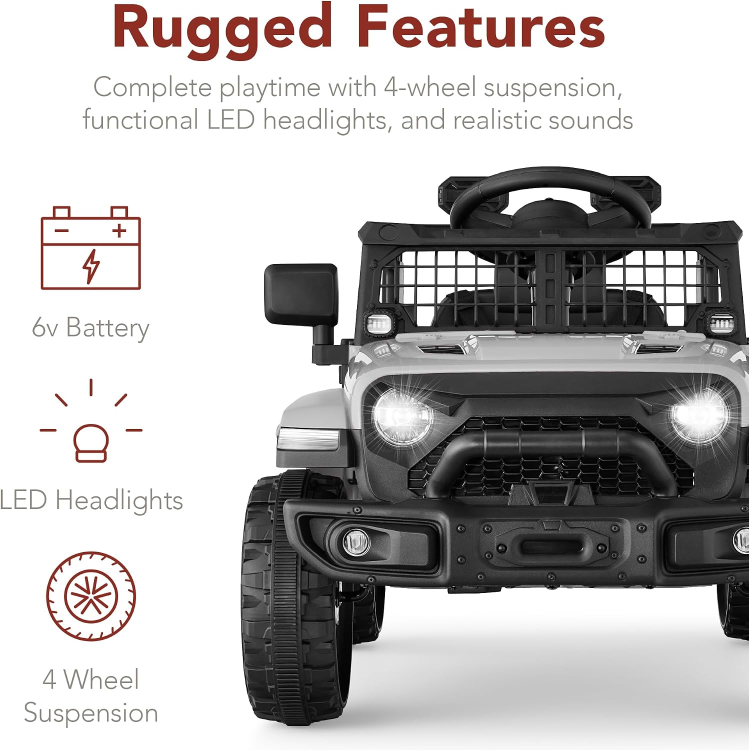 Best Choice Products 6V Kids Ride On Toy, Mini Truck, Electric Play Car w/Parent Remote Control, 4-Wheel Suspension, LED Lights, 2 Speeds, Functional Horn, 3.1MPH Max Speed - Light Gray
