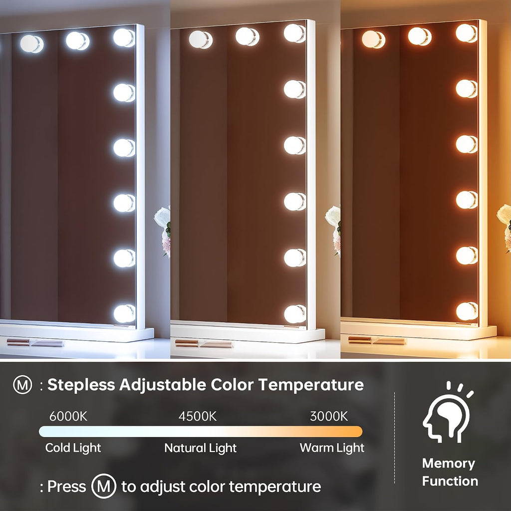 ZL ZELing Vanity Mirror Makeup Mirror with Lights,31.49' x 23.62'Large Tabletop Light up Mirror with 18Bulbs,10X Magnification,USB Charging Port,3 Color Touch Control Dimmable Lights.