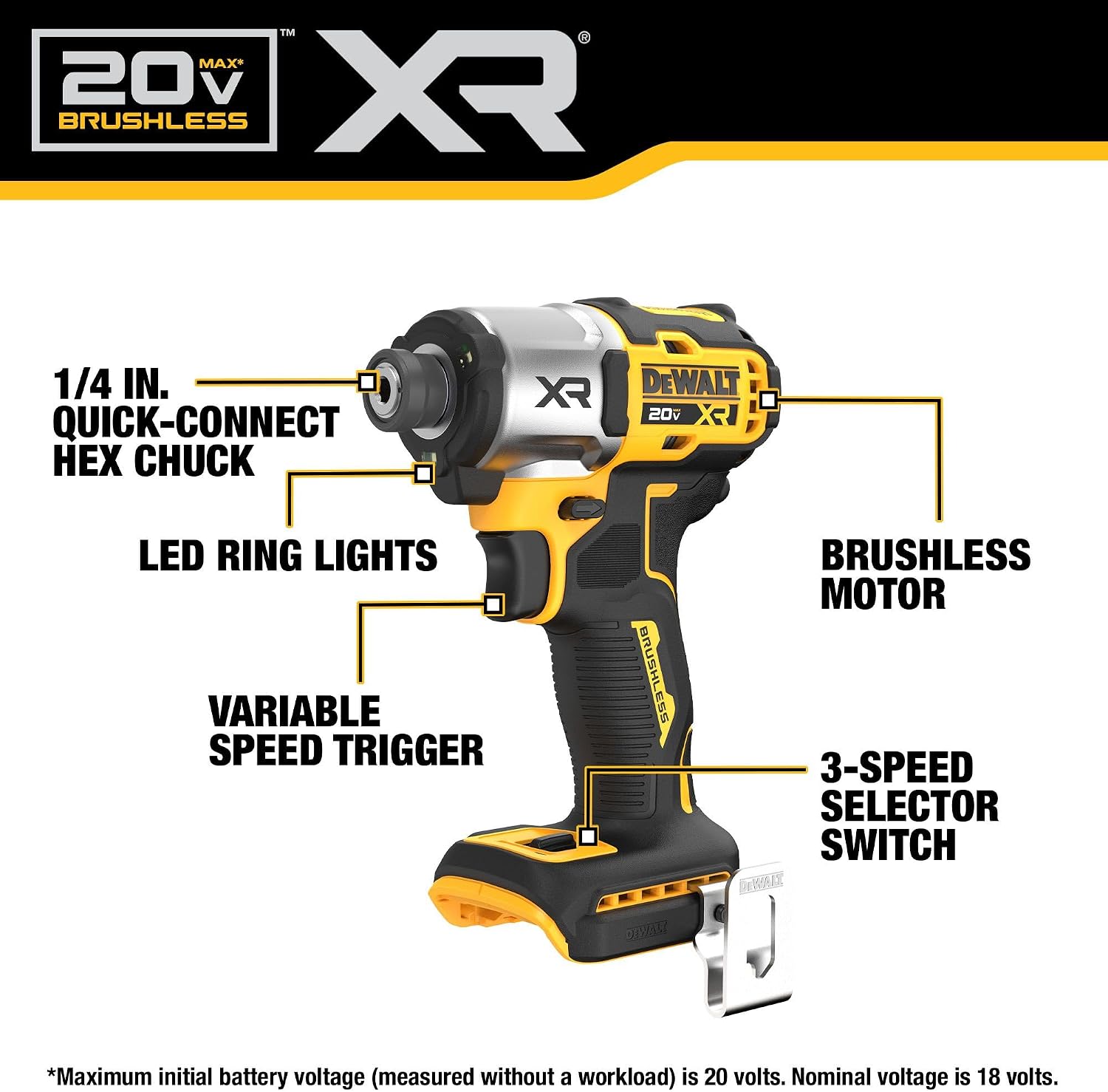 DEWALT 20V MAX XR Impact Driver, Brushless, 1/4'', 3-Speed, Bare Tool Only (DCF845B), Yellow, Black (Renewed), Black,yellow