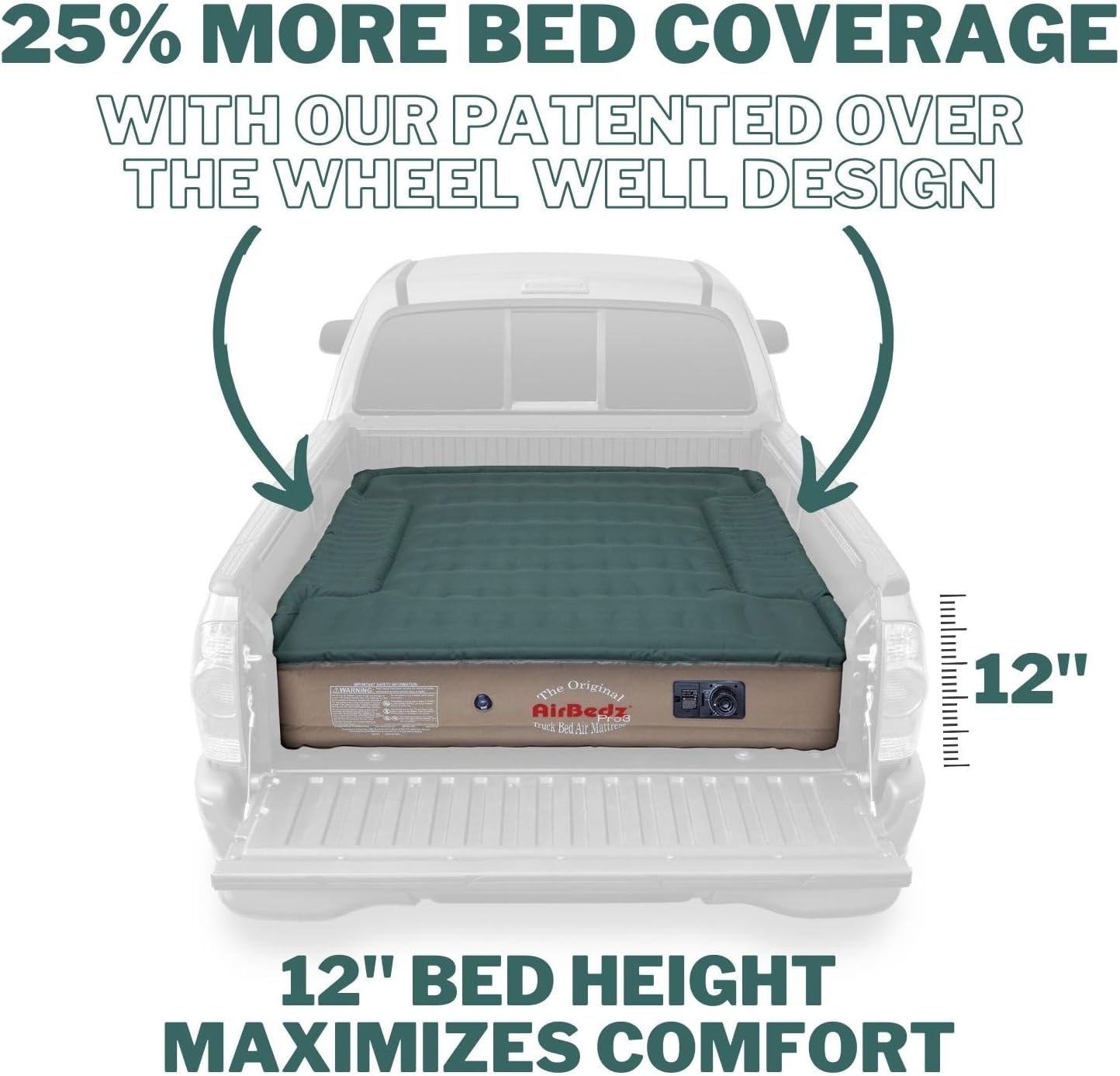 Pittman Outdoors AirBedz Air Mattress – Pro3 Series Truck Bed Mattress for Full Size Long Bed 8 Foot+, 25% More Coverage, Built-In Pump, Heavy Duty PVC, Carry Bag Included - PPI-301