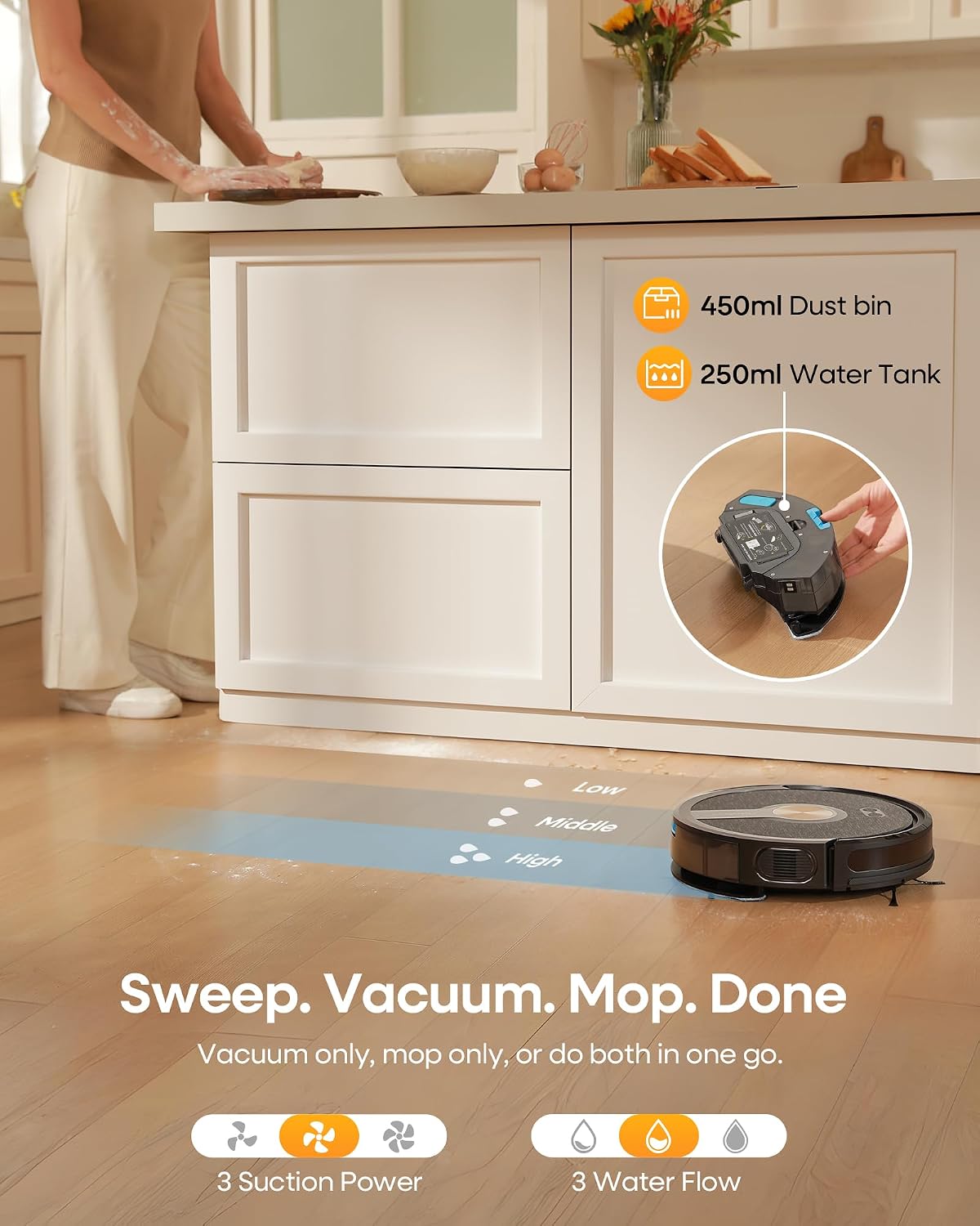 Robot Vacuum and Mop Combo, 5000Pa Suction for Pet Hair, 180Min Runtime Self-Charging, Ultrathin 2.99' for Bedroom/Living Room/Apartments with Pets, Wi-Fi App Alexa Control UR1