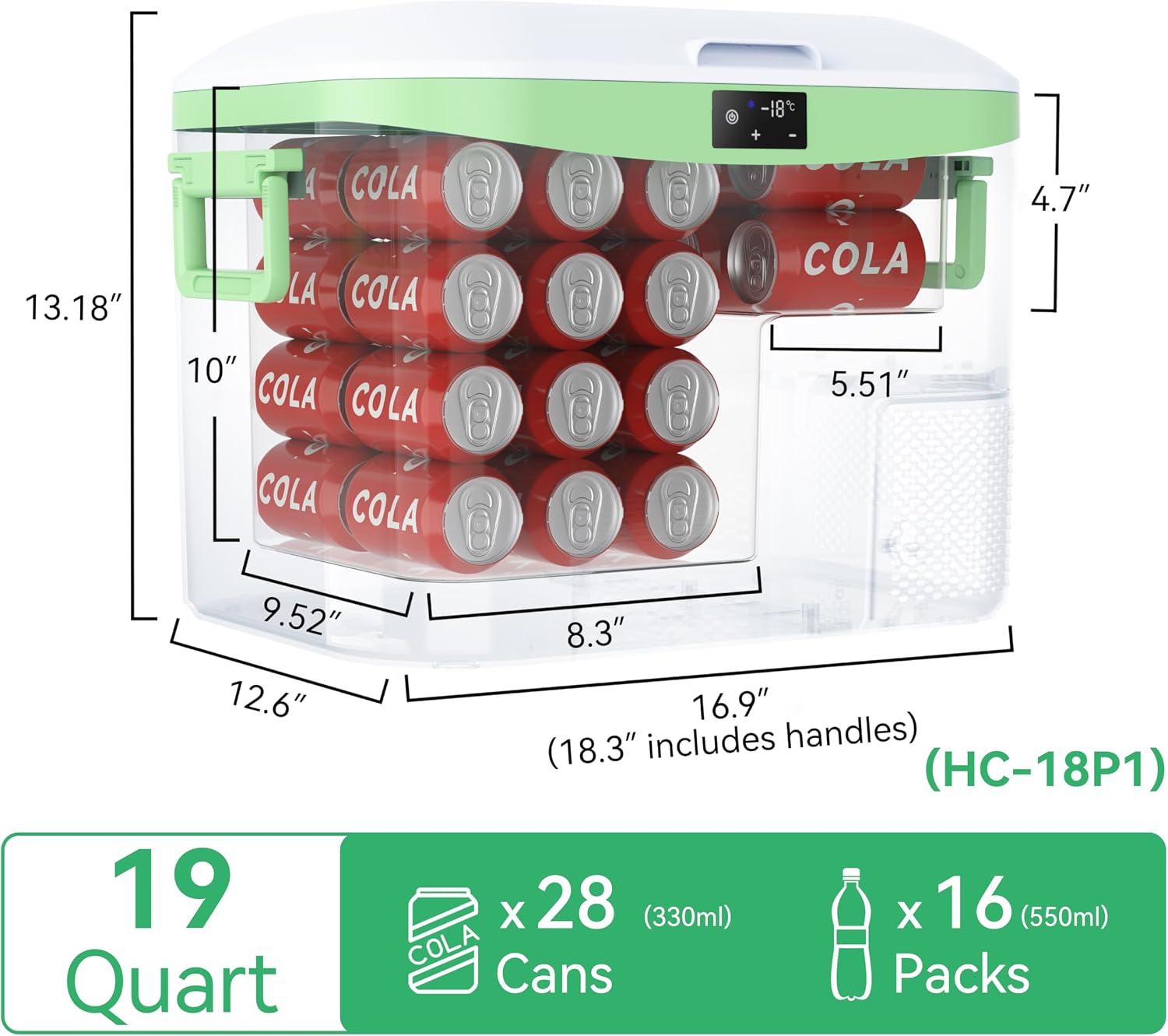 Megiu Car Fridge Portable 12V Refrigerator 19 Quart (18 Liter) 12 Volt Freezer Compressor Cooler 12V/24V DC 110～240 V AC for Truck Van RV Camper SUV and Home Use -18℃~+15℃