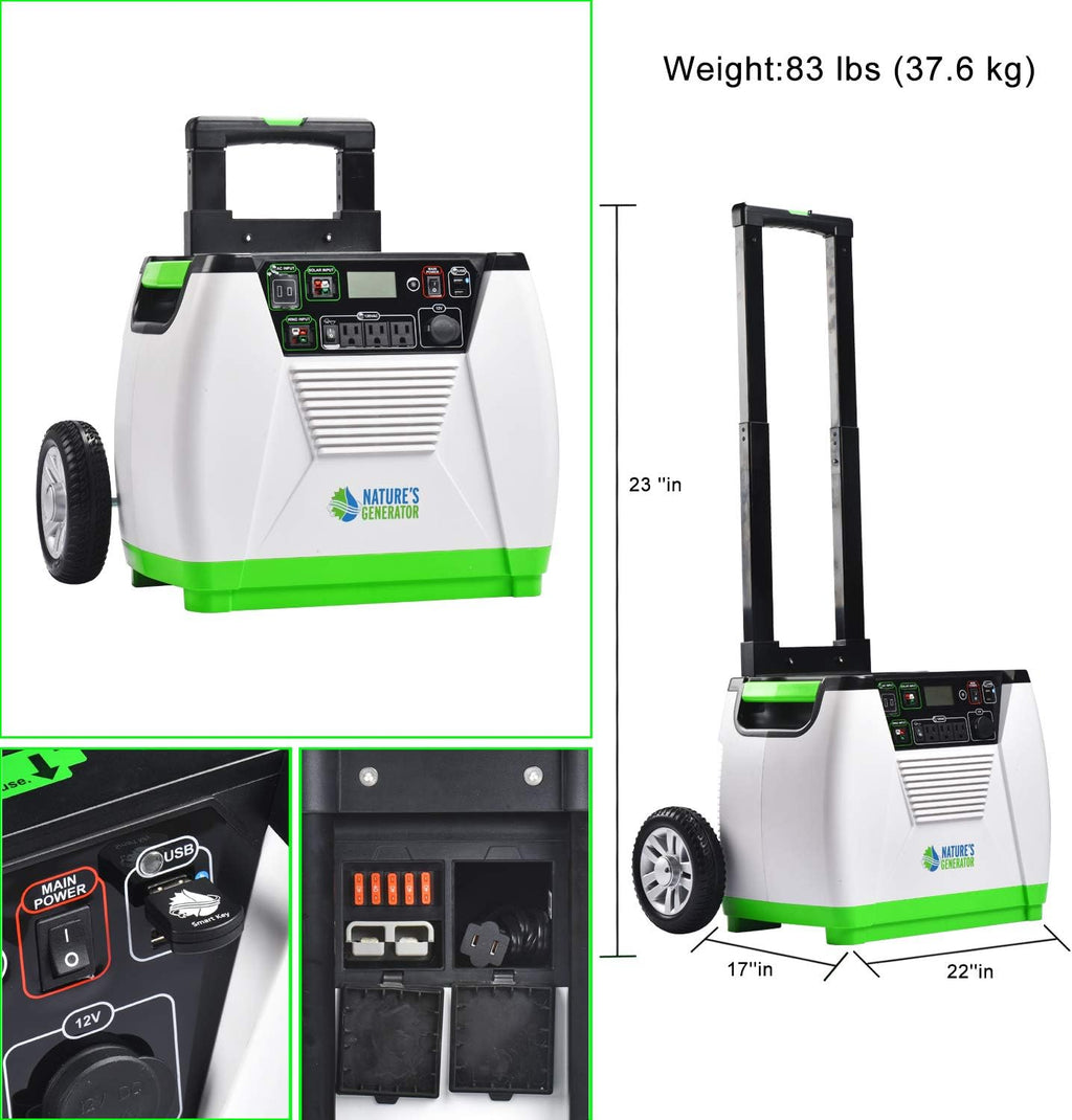 Nature's Generator with Cart -1800w Solar and Wind Powered Generator in Quiet Operation with 12V DC port,2 USB ports and 3 AC outlets