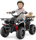 OLAKIDS 12V Kids ATV Quad with 2 Speeds, Spring Suspension, LED Lights, Music & Story Player, Big Tires, 2 Storage Spaces, Ride On Car for Boys Girls Ages 3+ (12V, Black)