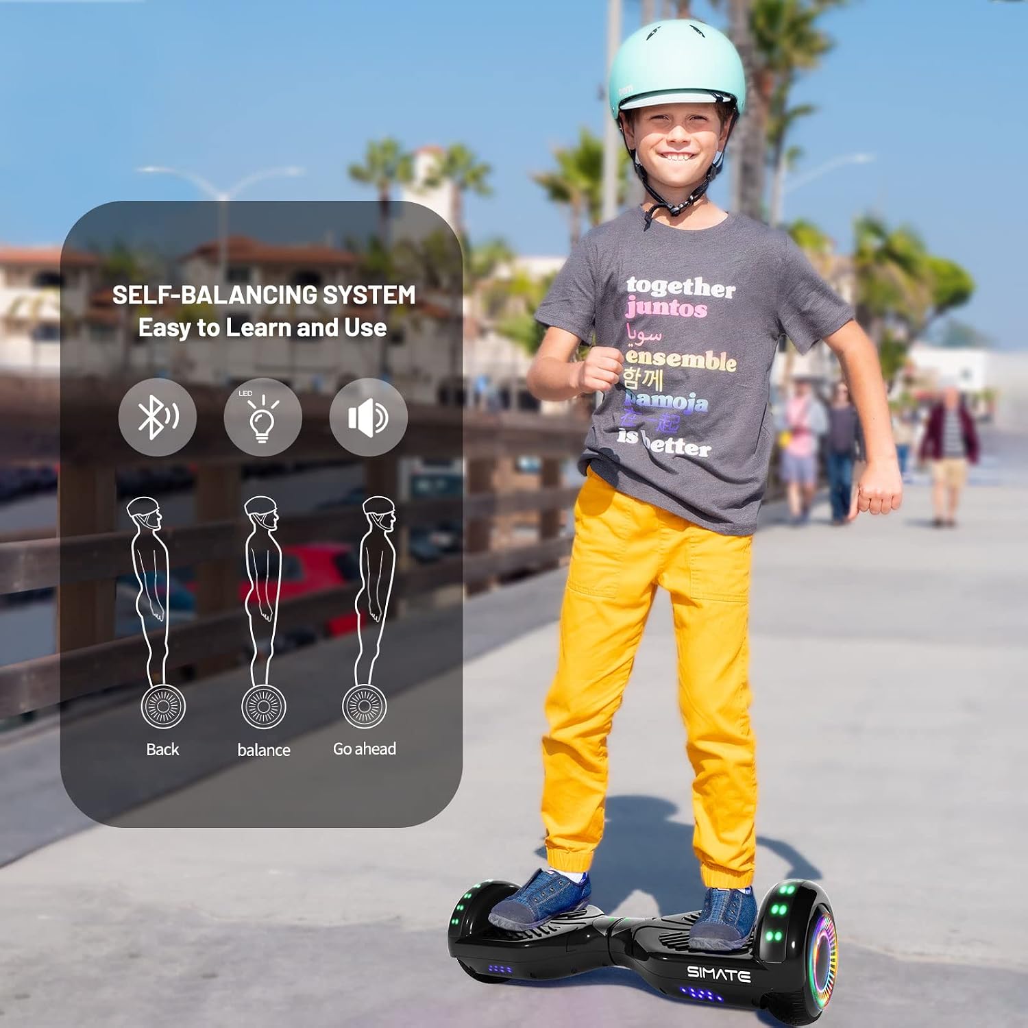 SIMATE Hoverboard, Bluetooth All Terrain Hover Boards with LED Lights and APP Control, Gifts for Kids Adults Girls Boys, for All Ages