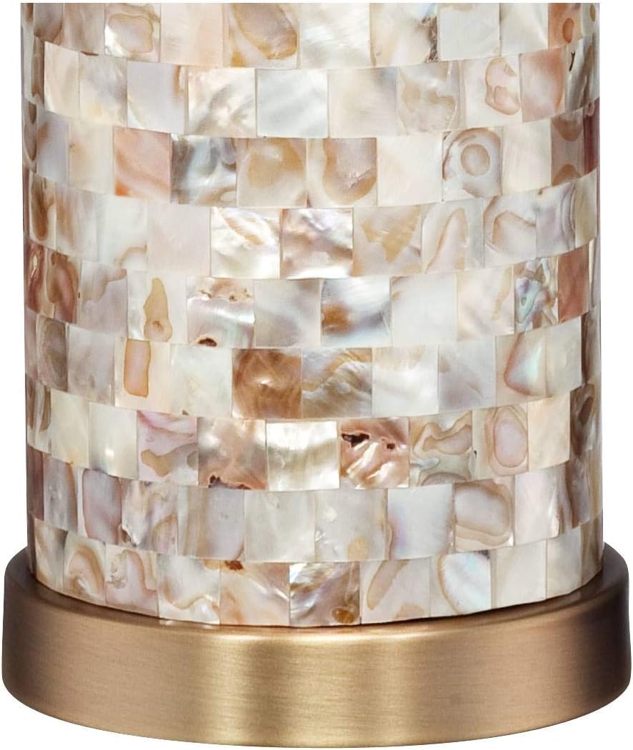 360 Lighting Margaret Modern Coastal Cottage 3-Way Table Lamp with Table Top Dimmer 23' High Mother of Pearl Glass Cream Shade Decor for Living Room Bedroom House Bedside Nightstand Home Office