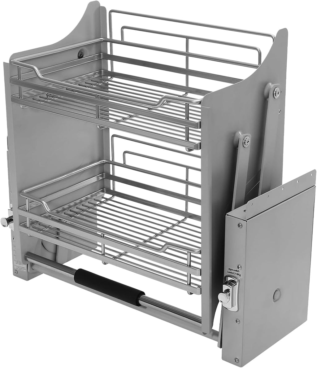 Pull-Down Cabinet Organizer, 2 Tier Pull down Shelf for Kitchen Upper Cabinet, Pull-Out Rack System Inner Space Saving Plate for Kitchen Appliance Lift Upper Cabinet, 22 Inch Width