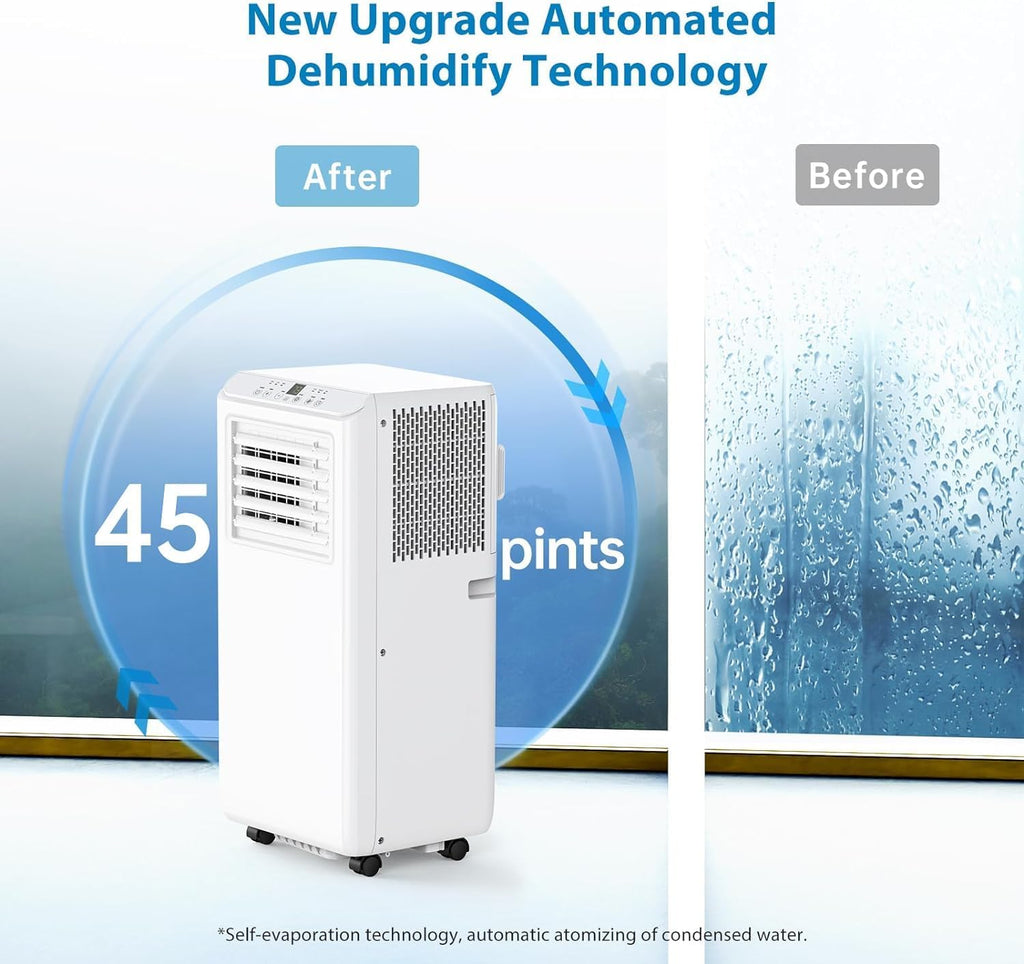 8000 BTUs Portable Air Conditioner with Cooling, Dehumidifier, Fan 3-IN-1 Indoor AC, 24H Timer, 2 Fan Speeds, Sleep Mode, Remote Control Included - Ideal for Home, Office, and Garage Use
