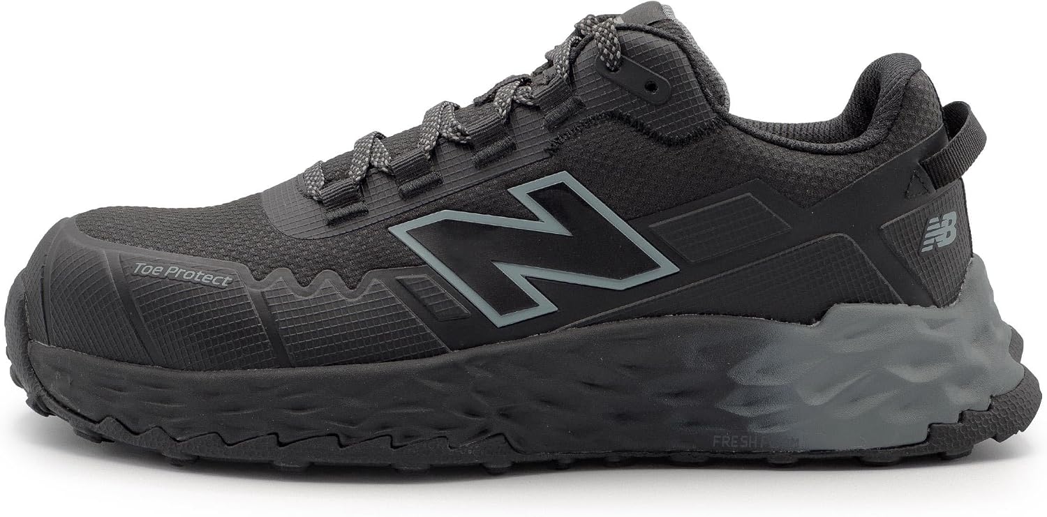New Balance Fresh Foam Cremorne Composite Toe Safety Shoes for Men - Non Slip, Electrical Hazard - Black/Grey, Low Rise
