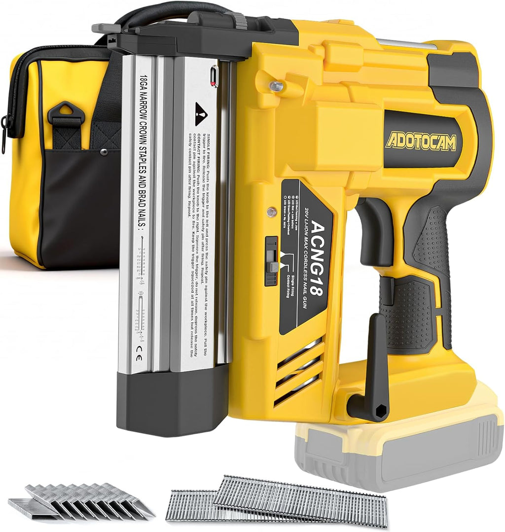 Cordless 2' Brad Nailer Compatible with DeWalt 20V Battery(No Battery), 2 in 1 Electric Nail Gun/Staple Gun,18GA Nail Gun Battery Powered with 1000 Nails/Staples for Woodworking & Home Improvement