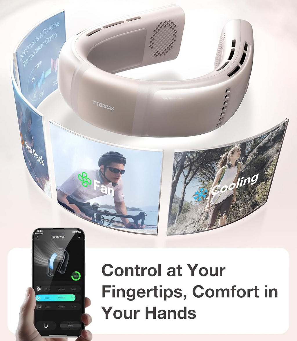 TORRAS COOLiFY 2S Lite Neck Air Conditioner, Long Battery Life Cooling Neck Fan, Lightweight & Comfortable, Hands-Free Wearable AC for Commute, Work, Travel. Apricot