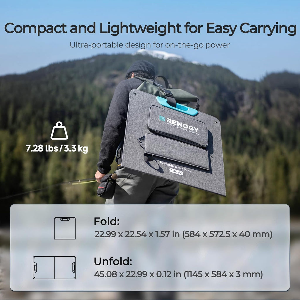 Renogy 100 Watt Portable Solar Panel, N-Type Foladable 100W Solar Panels w/Kickstands, 25% High Efficiency Solar Charger for Power Station, USB-A&Type-C Output, for Camping, RV, SUV, Off-Grid Outdoor