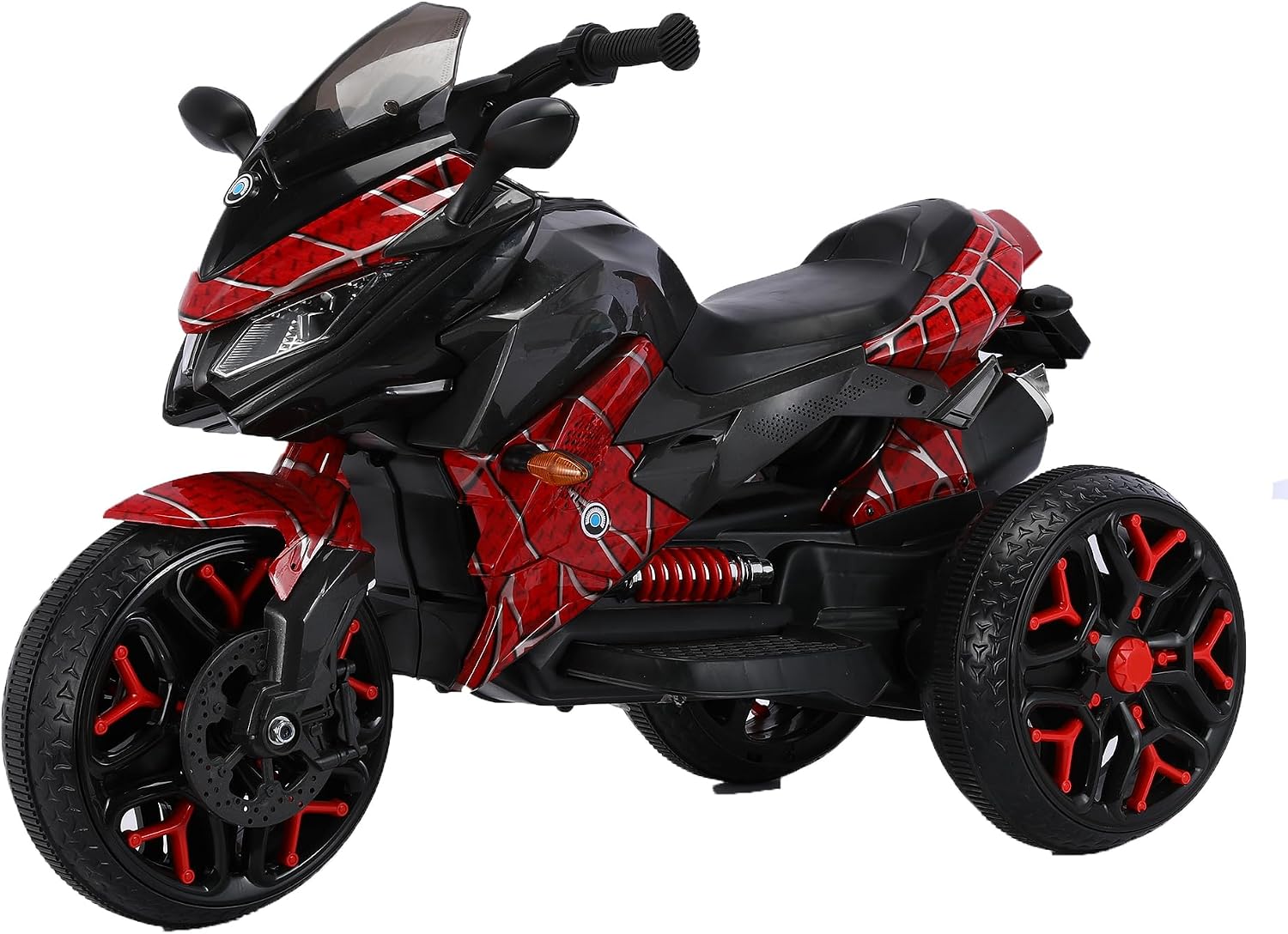 12V Kids Electric Motorcycle with Training Wheels | Plastic, PU seat, manual throttle, foot brake, USB, MP3, phone link, light-up wheels, ages 3-6, 45.3 W x 23.2 D x 28.7 H in