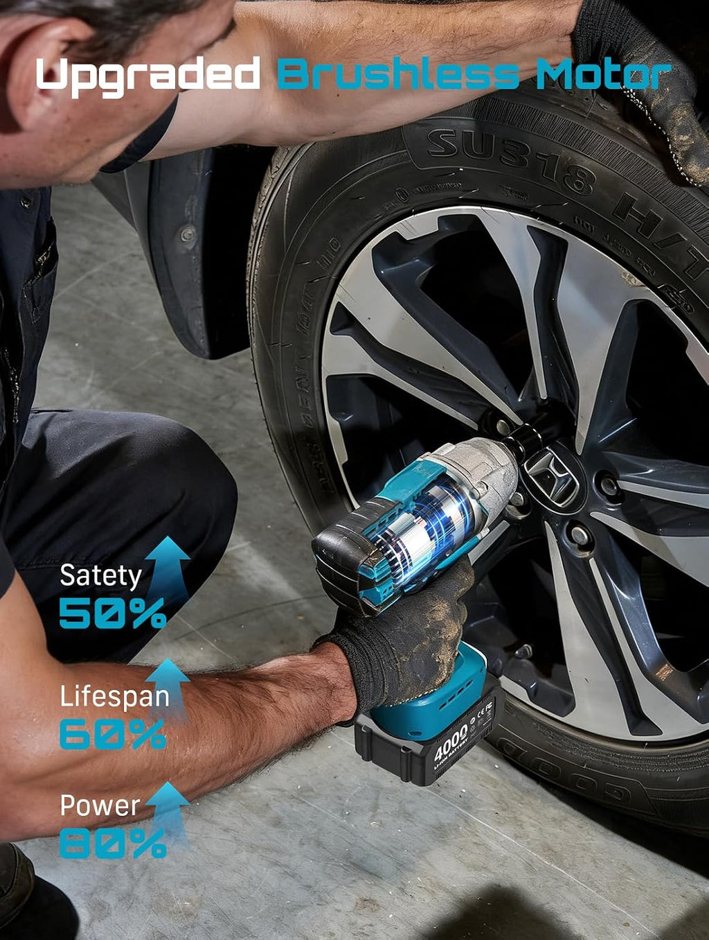 Seesii Cordless Impact Wrench 1/2 inch, High Torque 479 Ft-lbs(650Nm) Brushless Impact Gun,2500RPM w/2x4.0 Battery, 6 Sockets,8 Drill Bits, High Torque Power Impact Driver for Car Home,WH6 Lite