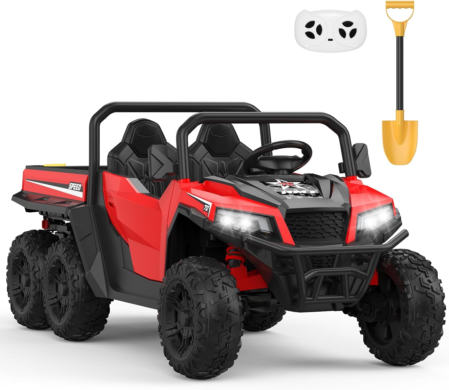 GarveeLife 24V 2 Seater Ride on Dump Truck with Remote Control for Big Kids, 4WD 6 Wheels Ride on Car w/Music Player & LED Lights, Ride Toy Gift for Kid