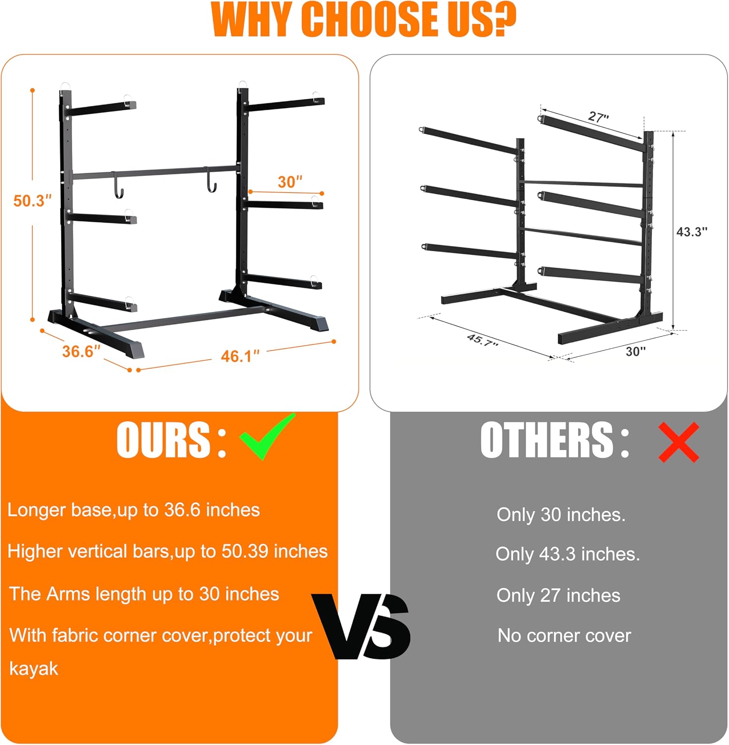 TRUSOON Outdoor Freestanding Kayak Rack, Heavy Duty Kayak Stand for 3 Kayaks, Canoe, Surfboard, Paddle Board Storage, Hold up to 600lbs, Black