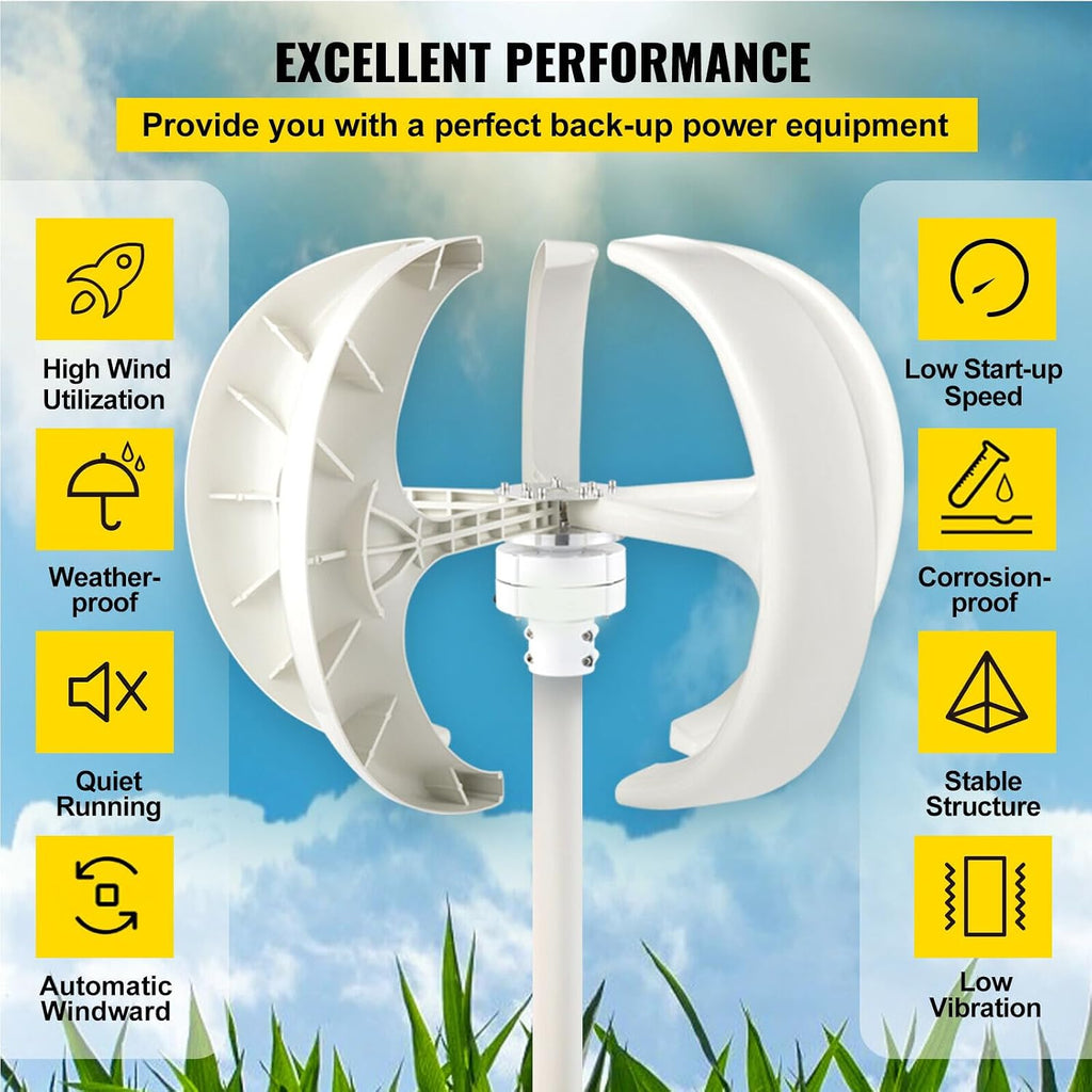 3000W Vertical Turbine Wind Turbine Generator Kit, 12V-220V 5 Blades Lantern Vertical Axis Wind Turbine Generator(With Controller),48v