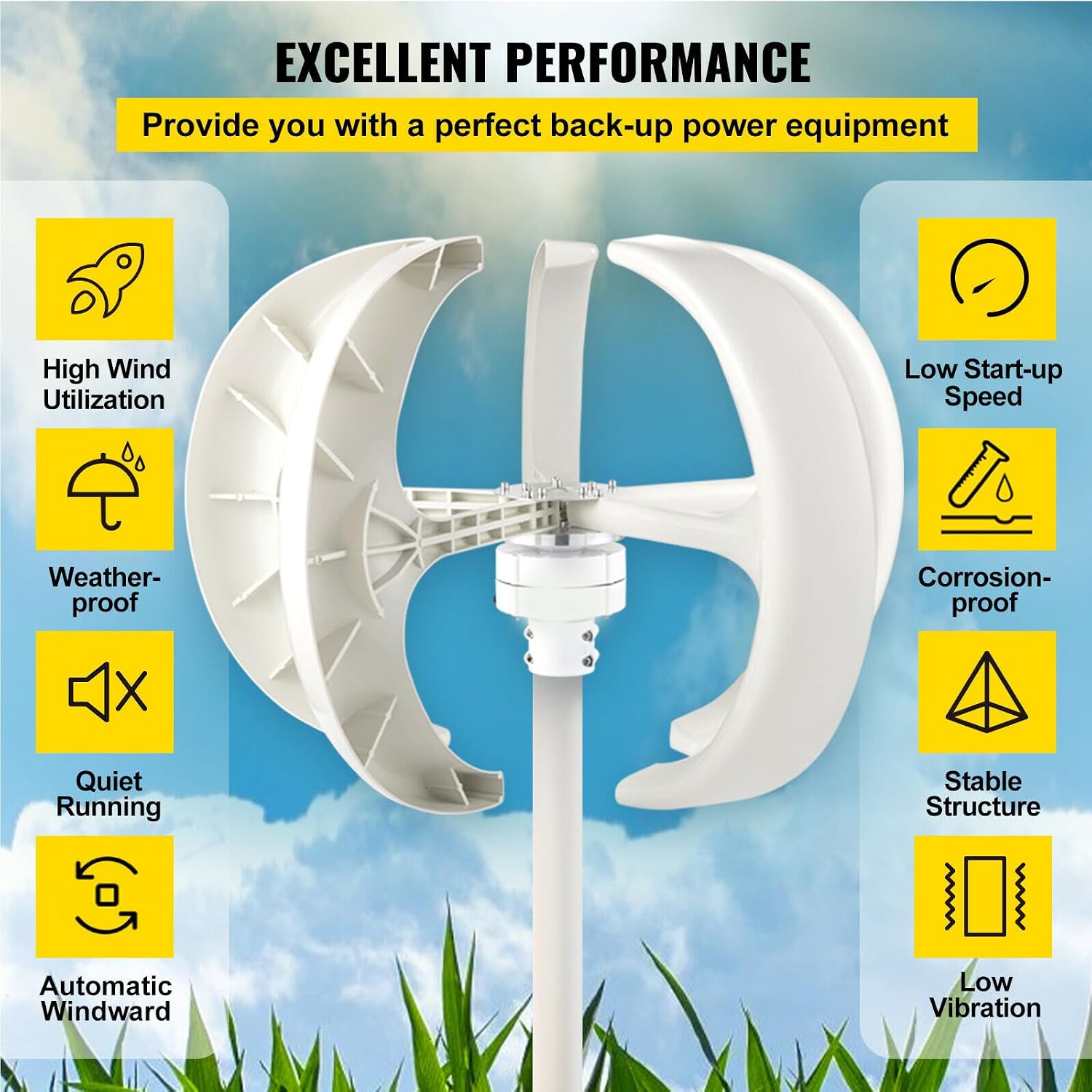 3000W Vertical Turbine Wind Turbine Generator Kit, 12V-220V 5 Blades Lantern Vertical Axis Wind Turbine Generator(With Controller),12v