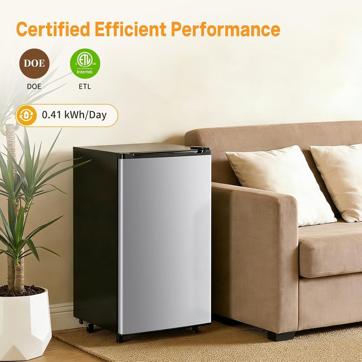 NEWBULIG Mini Fridge with Freezer 3.2 Cu.Ft Small Refrigerator for Office, Dorm, Small Fridge with Adjustable Thermostat, Energy Saving, Singel Door, Sliver