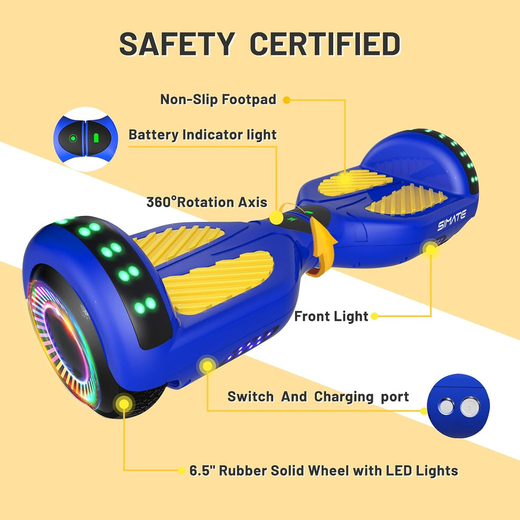 SIMATE Hoverboard, Bluetooth All Terrain Hover Boards with LED Lights and APP Control, Gifts for Kids Adults Girls Boys, for All Ages