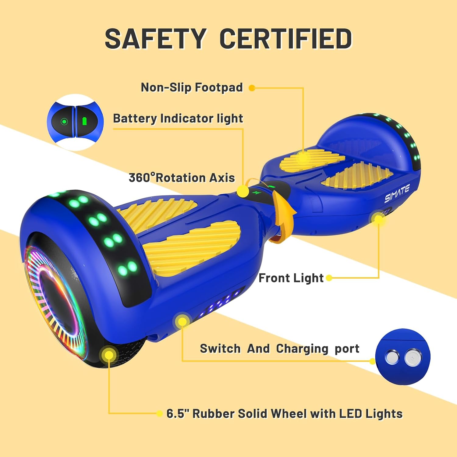 SIMATE Hoverboard, Bluetooth All Terrain Hover Boards with LED Lights and APP Control, Gifts for Kids Adults Girls Boys, for All Ages