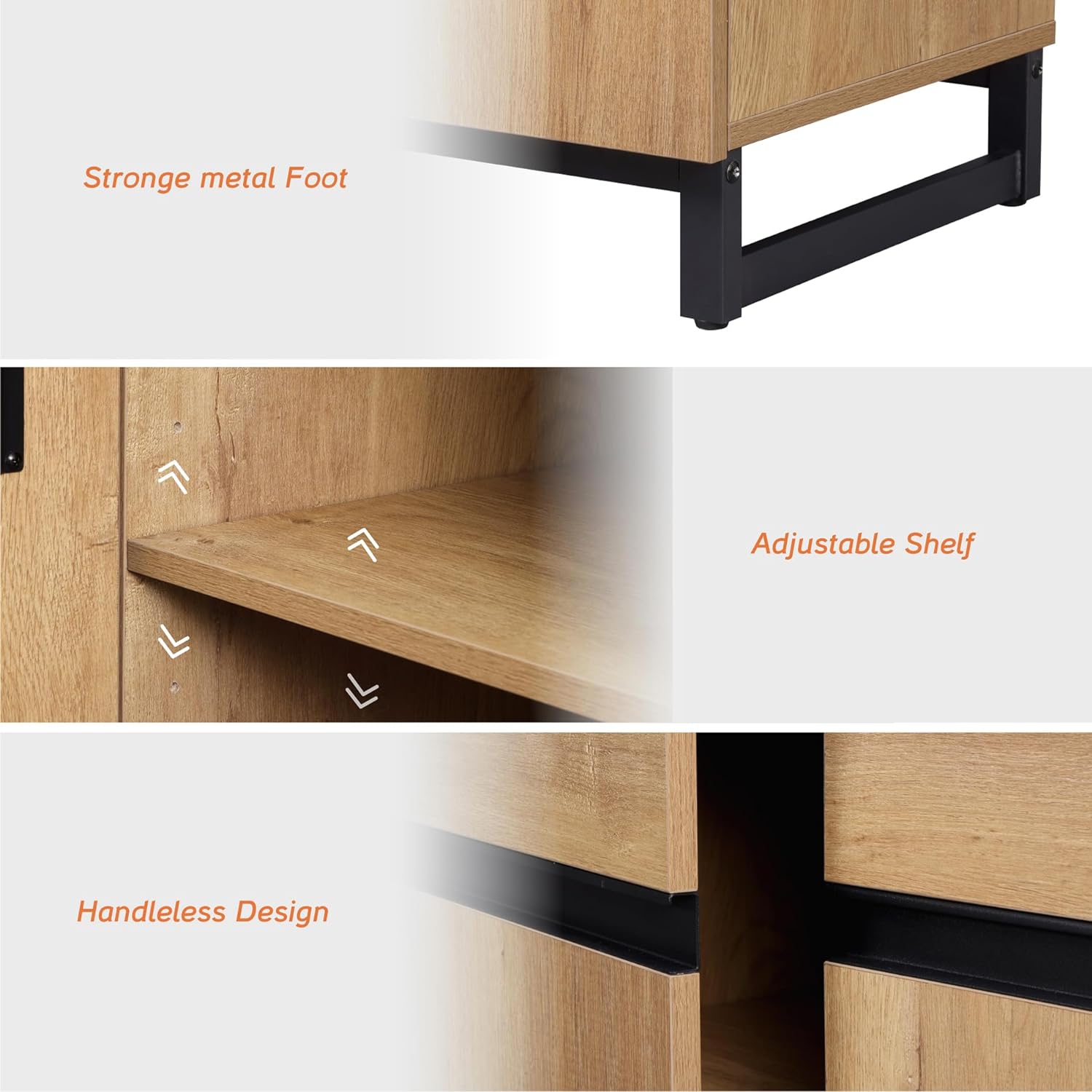 WAMPAT Sideboard Buffet Cabinets, Modern Sideboard with Adjustable Shelf and Metal Base, Coffee Bar Cabinet Storage Cabinet for Living Room, Kitchen, 3Pcs, Oak