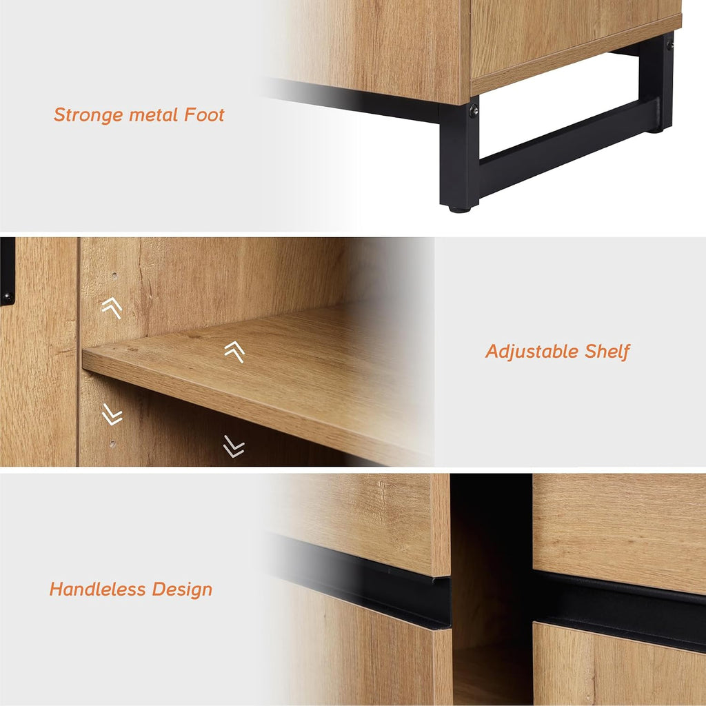 WAMPAT Sideboard Buffet Cabinets, Modern Sideboard with Adjustable Shelf and Metal Base, Coffee Bar Cabinet Storage Cabinet for Living Room, Kitchen, 4Pcs, Oak