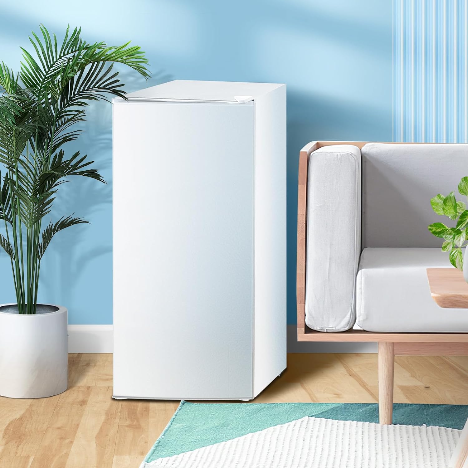Kismile Upright Freezer, 6.0 Cu.ft Deep Freezer with Reversible Single Door,Removable Shelves, Small Stand Up Freezer with Adjustable Thermostat for Home/Kitchen/Office/Garage (White)