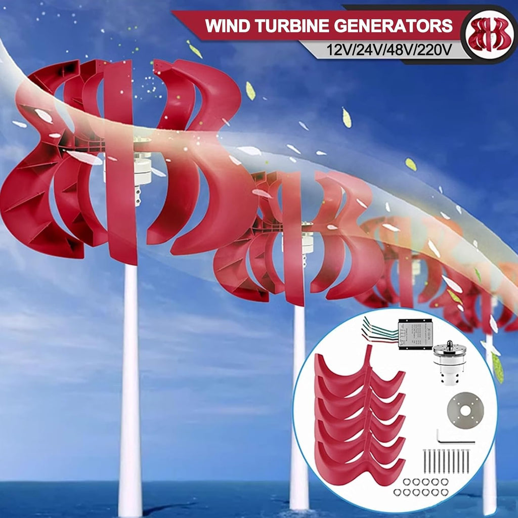 Small Vertical Axis Wind Turbine with Controller, 1000w Windmill Generator, 360° Horizontal Automatic Windward Adjustment, 5 Blades Rotate Smoothly(220v)