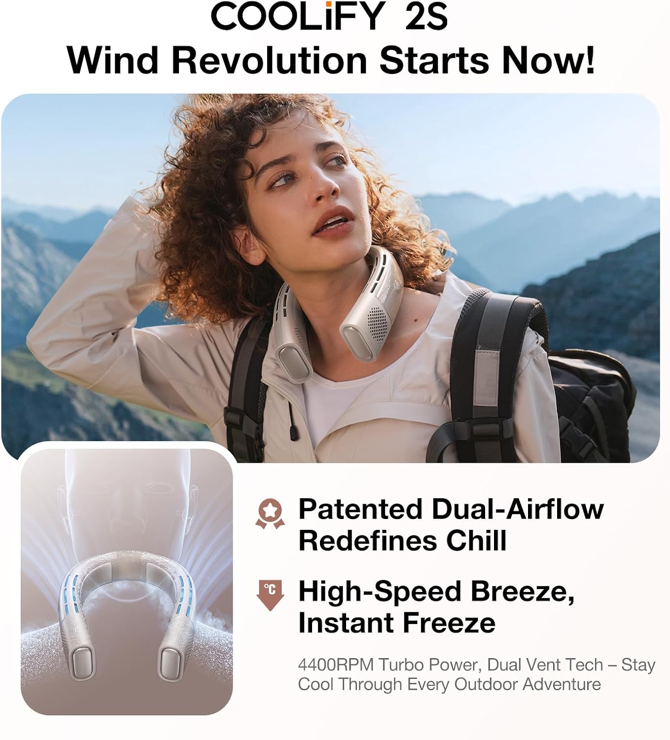 TORRAS COOLiFY 2S Lite Neck Air Conditioner, Long Battery Life Cooling Neck Fan, Lightweight & Comfortable, Hands-Free Wearable AC for Commute, Work, Travel. Apricot