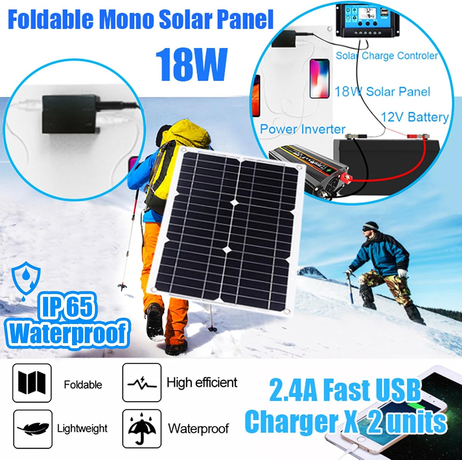 18W 12V Off-Grid Solar Panel Kit with 4000W Inverter & 30A Charge Controller, Portable Solar Generator for RV, Camping, Outdoor Emergency Backup Power(Red)