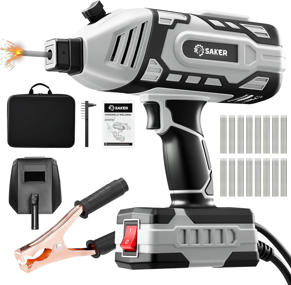 Saker Portable Welder Handheld Welding Machine with 5-Level Current Adjustment, IGBT ARC Welder Gun with 80 Welding Rods, 110V Plug & Play for DIY Home Garage Metal Welding