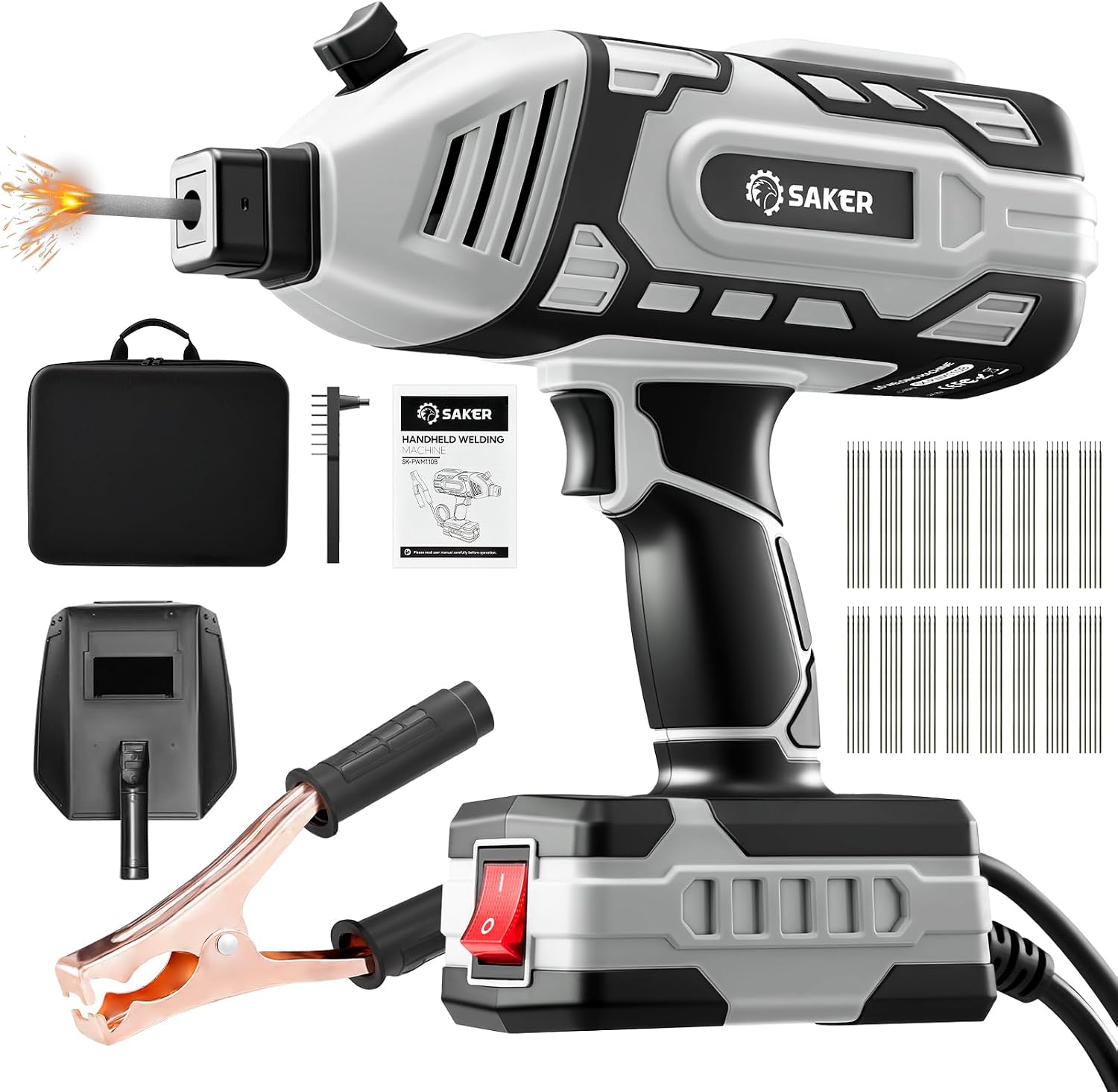Saker Portable Welder Handheld Welding Machine with 5-Level Current Adjustment, IGBT ARC Welder Gun with 80 Welding Rods, 110V Plug & Play for DIY Home Garage Metal Welding