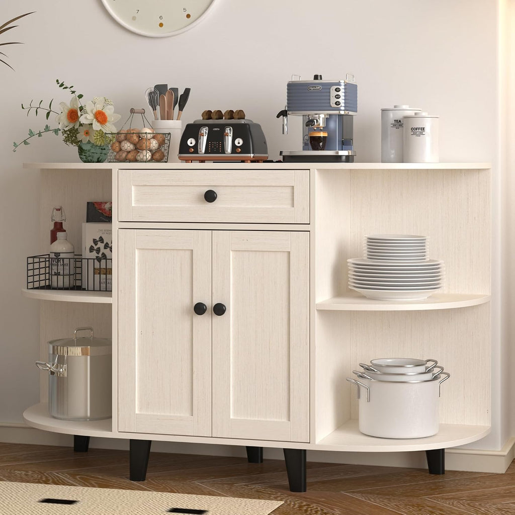 Buffet Cabinet with Storage,Sideboard Buffet Cabinet with Power Outlet,Accent Coffee Bar with Doors,Kitchen Storage Cabinets with Drawer for Dining Room, Living Room(White)
