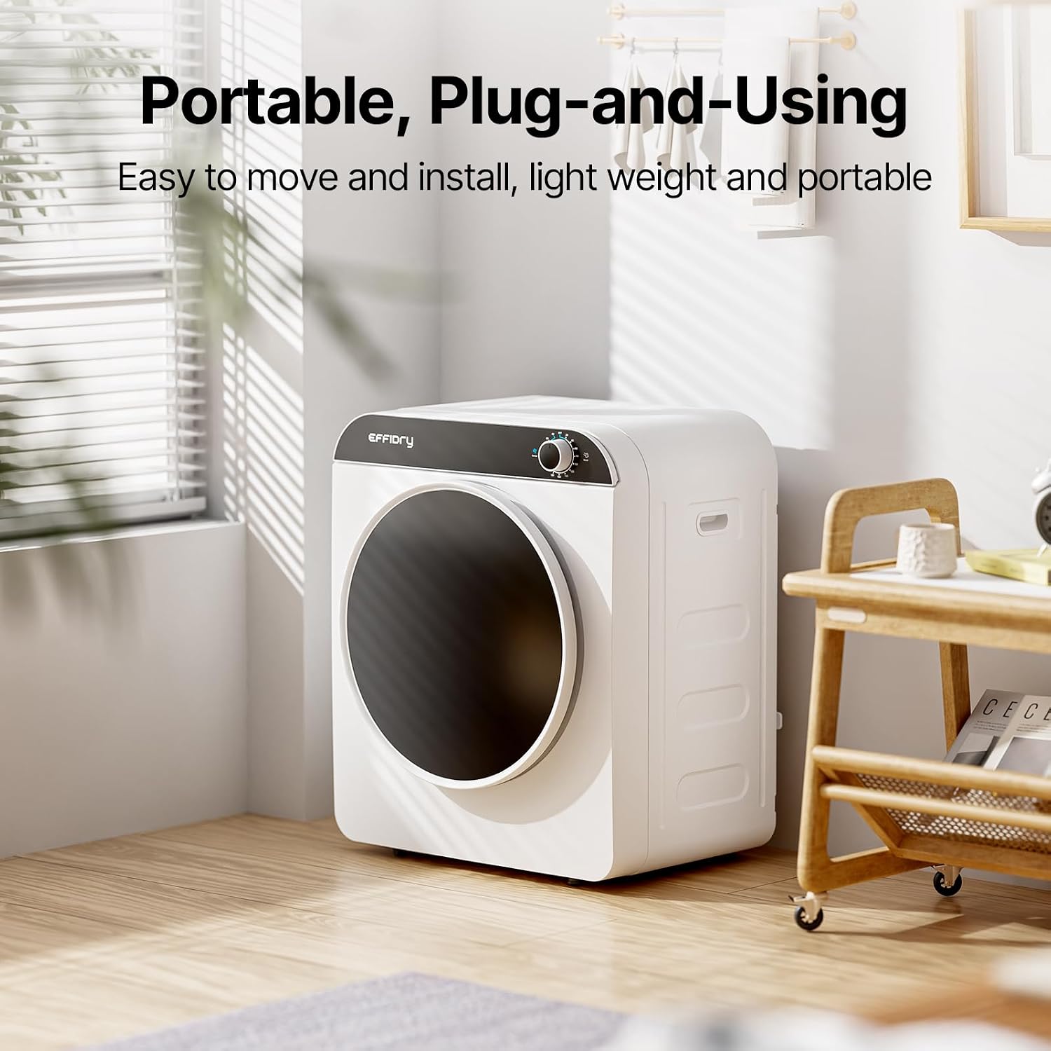 2-cubic-foot portable dryer, 830-watt power, stainless steel drum, 5 functions, knob panel, 110-volt voltage, suitable for apartments, dormitories, etc., 12-pound portable dryer