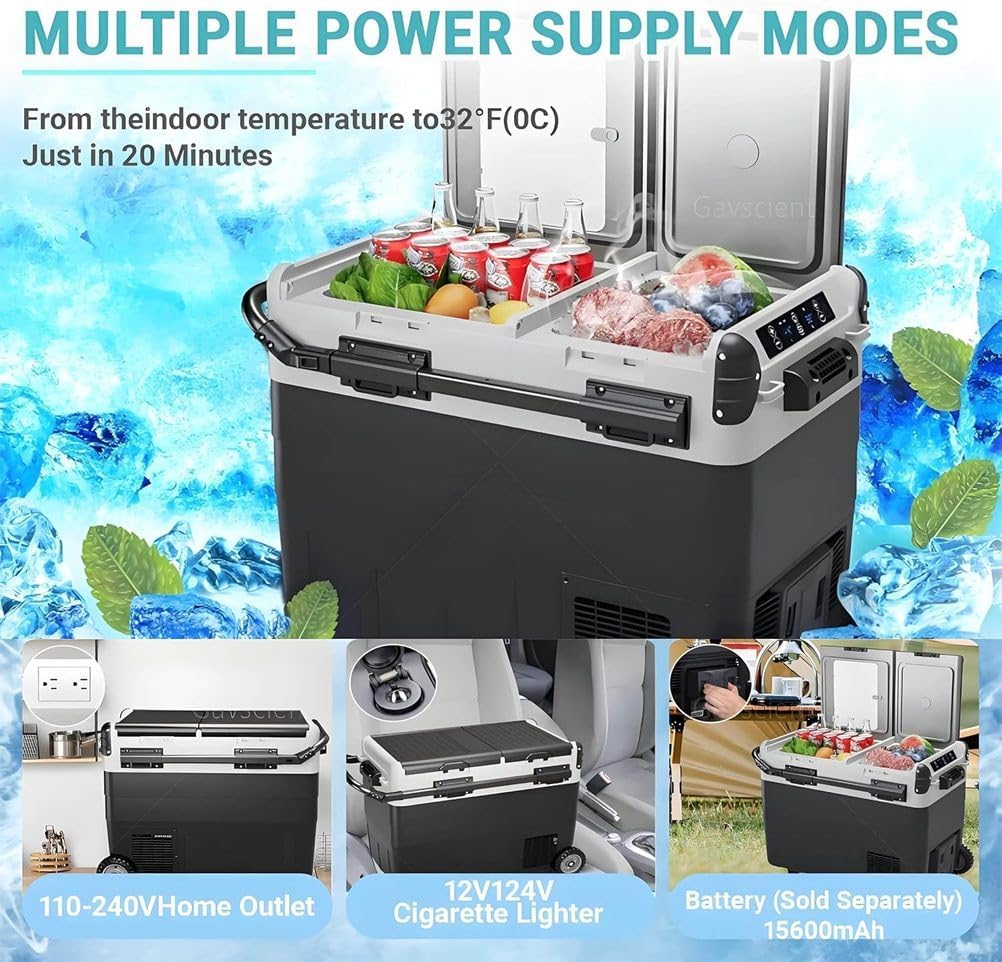 Dual-Zone Car Refrigerator Freezer, -4°F To 68°F Electric Cooler with Dual Temperature Control, 12/24V DC, Perfect for Camping, Road Trips, Etc.