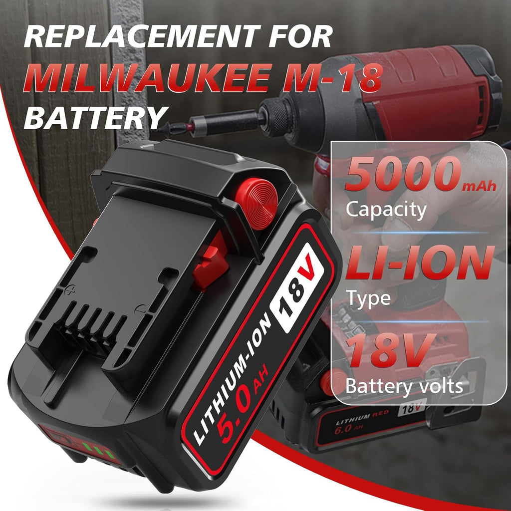 Abeden 18V Battery 4 Pack 5.0Ah Replacement for Milwaukee m18 Battery and m18 Charger Set, Compatible with Milwaukee 18V Cordless Power Tools