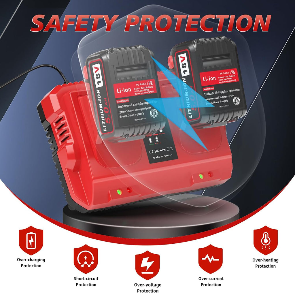 Abeden 18V Battery 4 Pack 5.0Ah Replacement for Milwaukee m18 Battery and m18 Charger Set, Compatible with Milwaukee 18V Cordless Power Tools